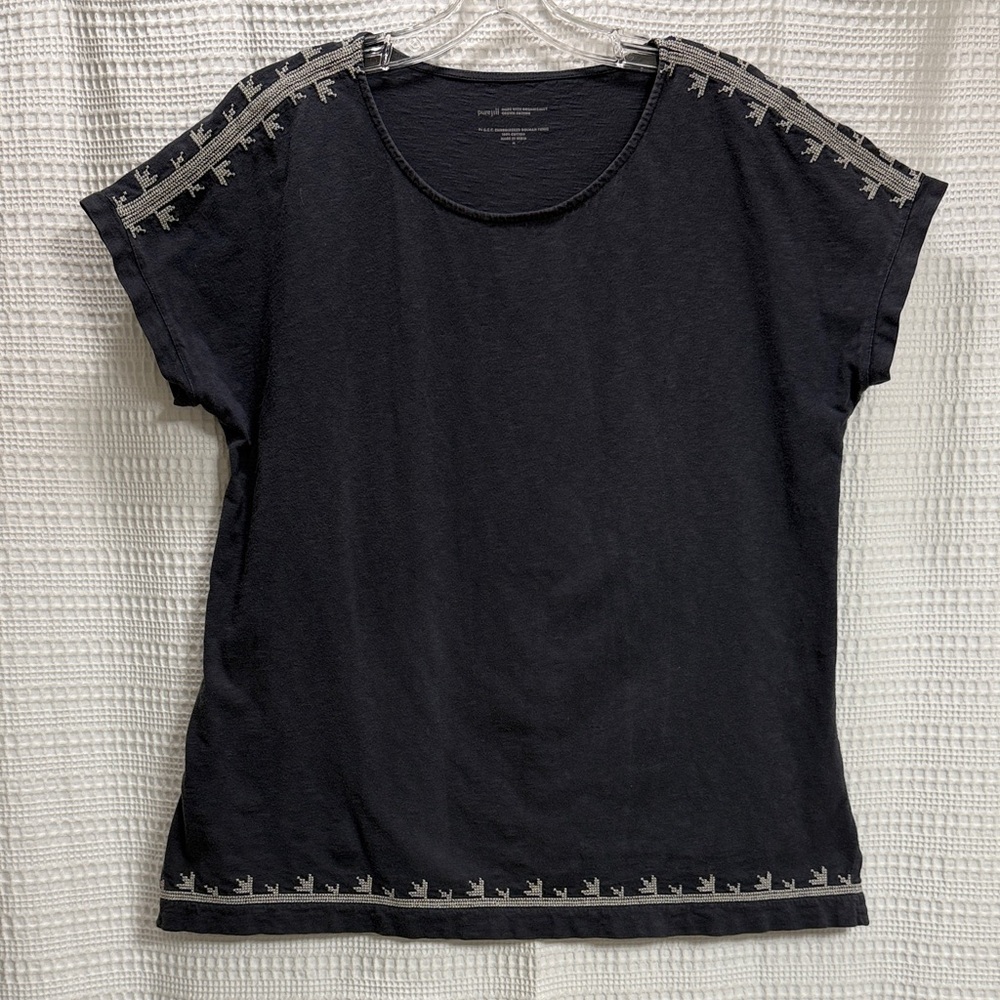 Pure Jill‎ Grey Embroidered Dolman Tunic SZ M cross stitch details India cotton